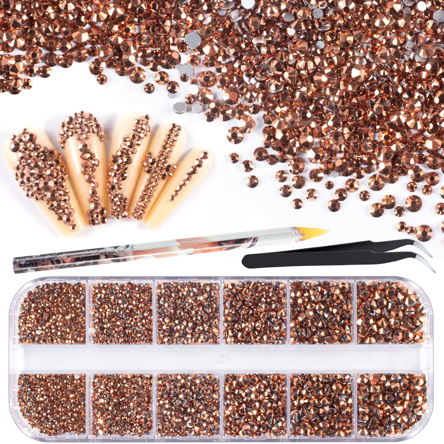 15000Pcs Ultra Mini 1.2mm AB Diamond Beads Glass Sand Shine Rhinestones Iridescent Crystals Long Lasting Like Swarovski for Nail Art 3D Decorations DIY Crafts with 2Pcs Triangle Trays by BELLEBOOST