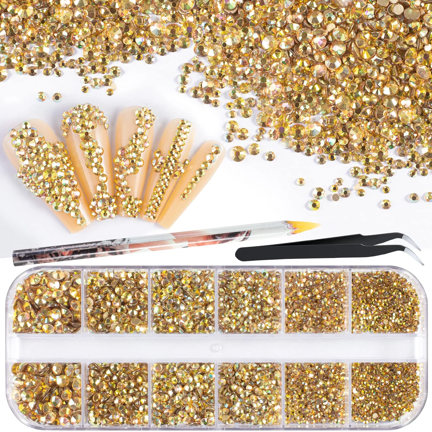 15000Pcs Ultra Mini 1.2mm AB Diamond Beads Glass Sand Shine Rhinestones Iridescent Crystals Long Lasting Like Swarovski for Nail Art 3D Decorations DIY Crafts with 2Pcs Triangle Trays by BELLEBOOST
