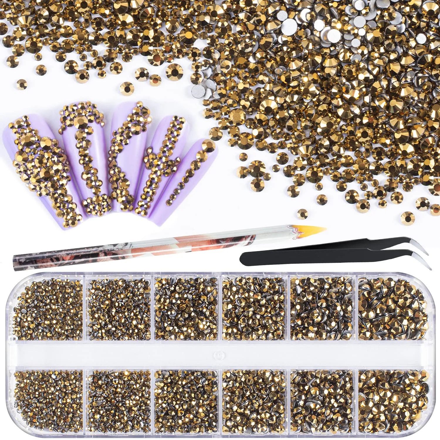 15000Pcs Ultra Mini 1.2mm AB Diamond Beads Glass Sand Shine Rhinestones Iridescent Crystals Long Lasting Like Swarovski for Nail Art 3D Decorations DIY Crafts with 2Pcs Triangle Trays by BELLEBOOST
