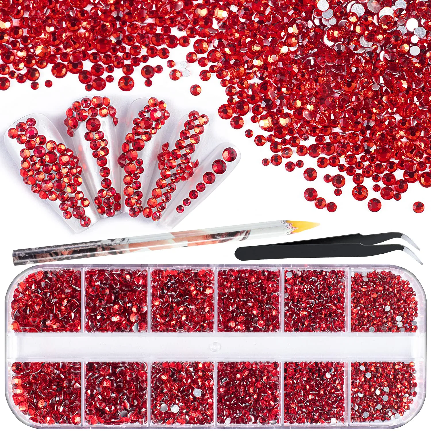 15000Pcs Ultra Mini 1.2mm AB Diamond Beads Glass Sand Shine Rhinestones Iridescent Crystals Long Lasting Like Swarovski for Nail Art 3D Decorations DIY Crafts with 2Pcs Triangle Trays by BELLEBOOST