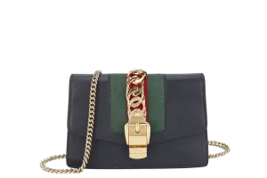 GUCCI SYLVIE WALLET ON CHAIN BLACK SUPER MINI GOLD HARDWARE NO DUST COVER
