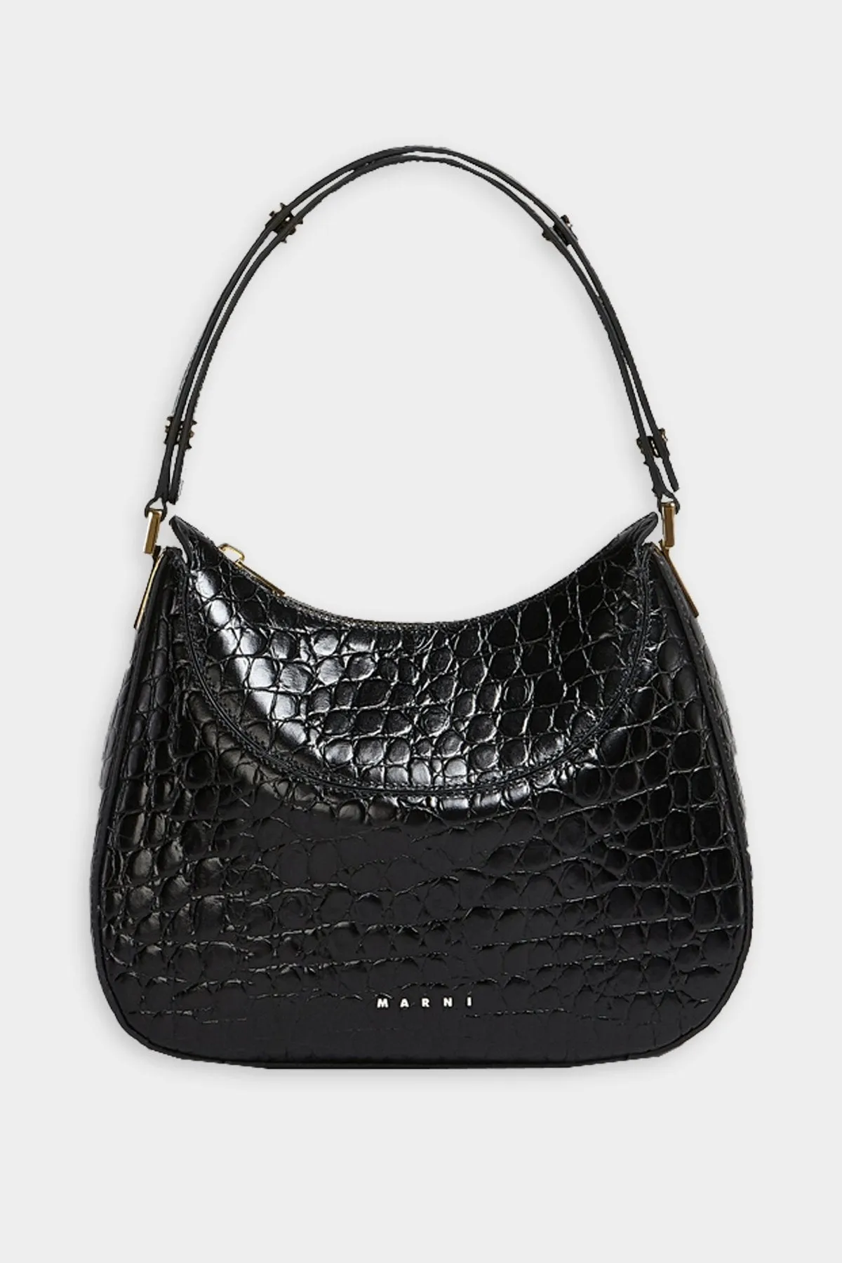 Milano Small Croc-Effect Leather Shoulder Bag in Black