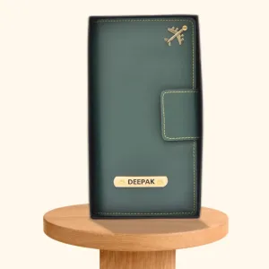 Personalized Travel Wallet (Buttoned) - Olive Green