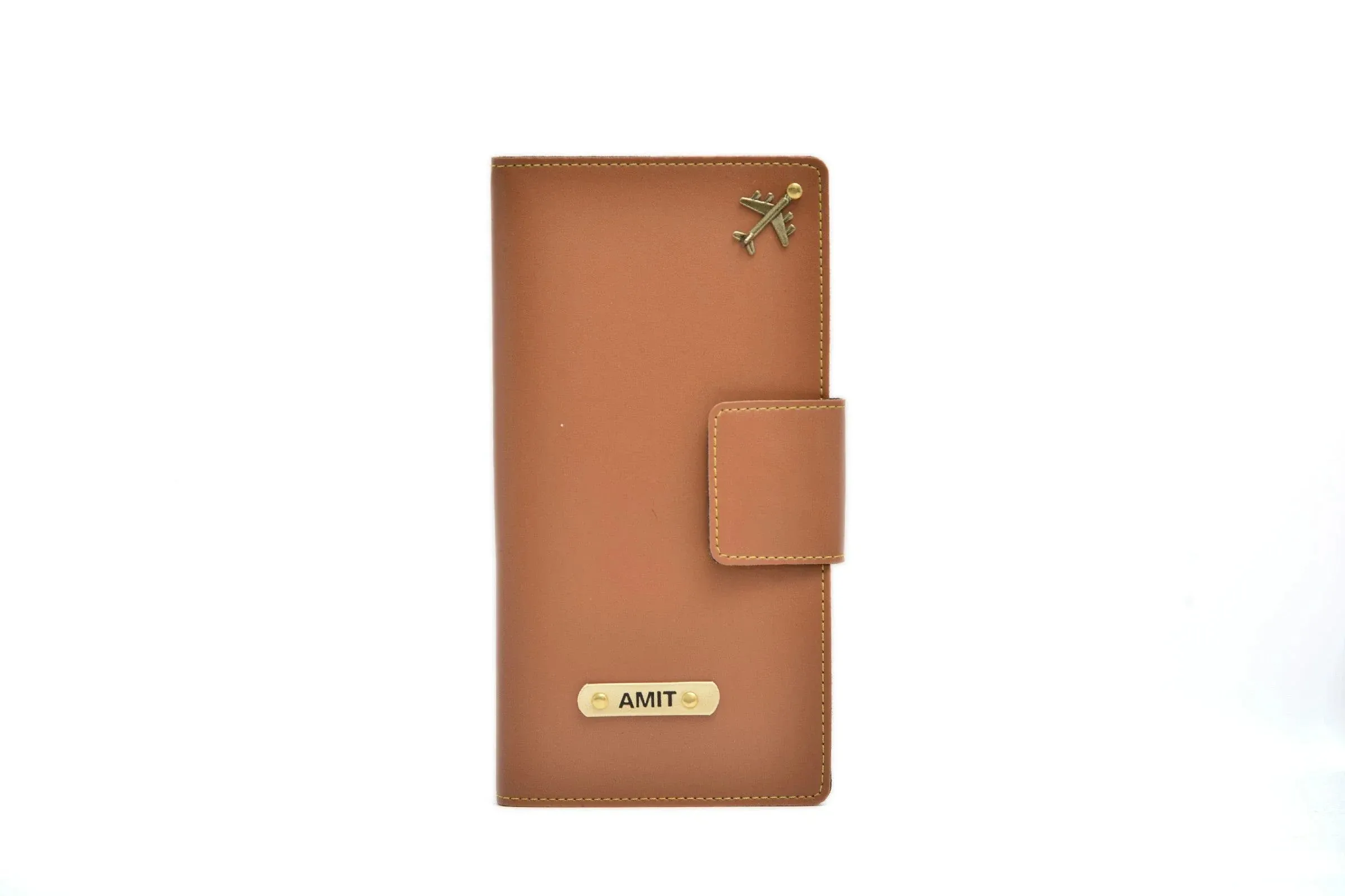 Personalized Travel Wallet (Buttoned) - Tan