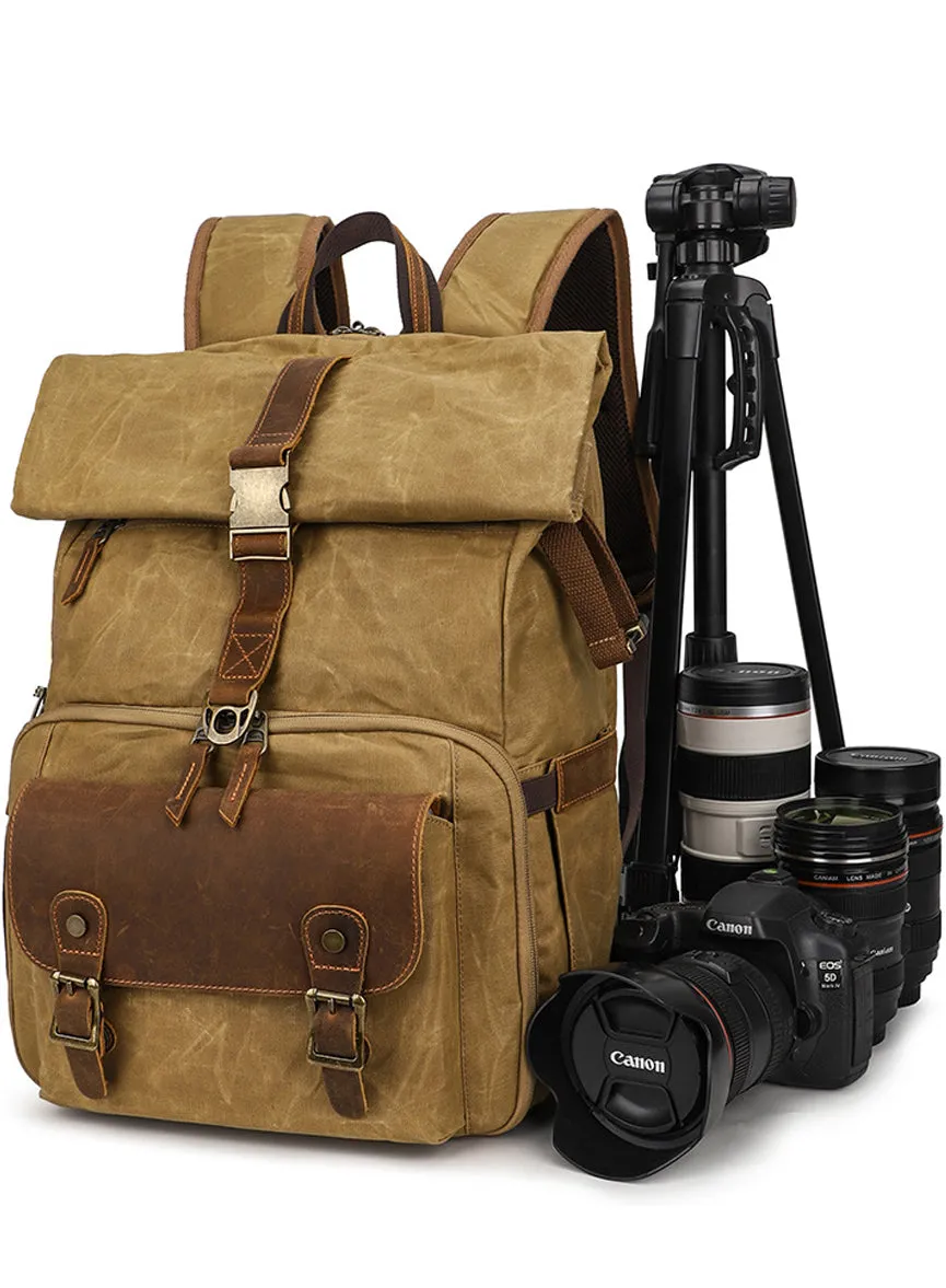 Retro Batik Canvas Leather Backpack Camera Bag