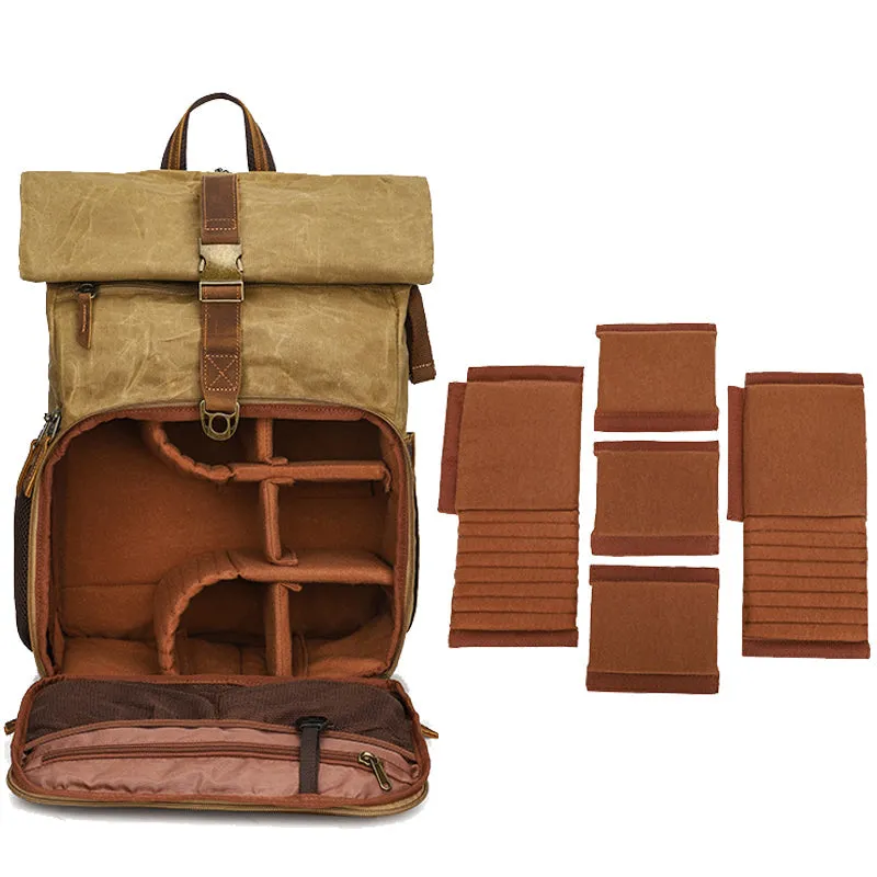 Retro Batik Canvas Leather Backpack Camera Bag