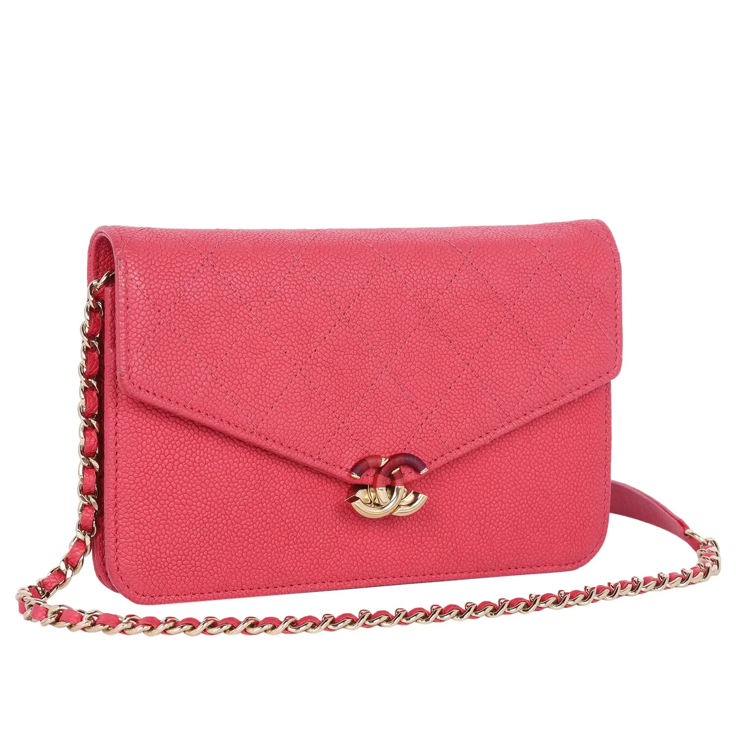 Thread Around Chain Flap Bag Quilted Caviar
