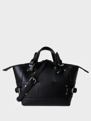 Top Handle Cassette Tote Bag Leather Woven Bucket Bag